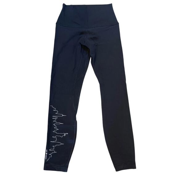 Lululemon Black NYC Skyline Logo Leggings Size 6 Women’s Athleisure Stretch - Picture 1 of 8